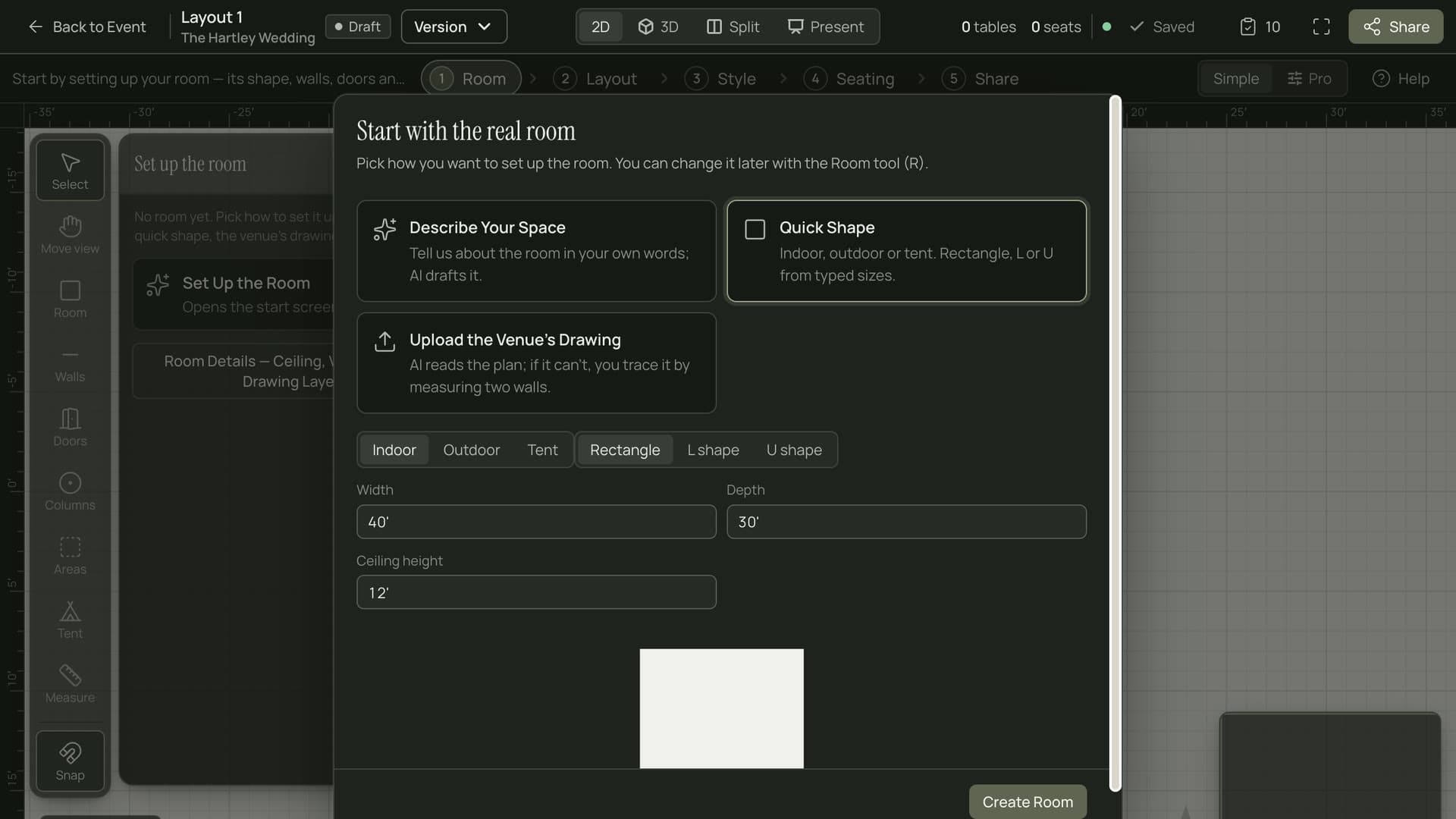 Setting up a room in Vision Canvas